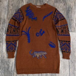 Vintage Sandro Ferrone Roma Women's Beaded Tiger Sweater RARE